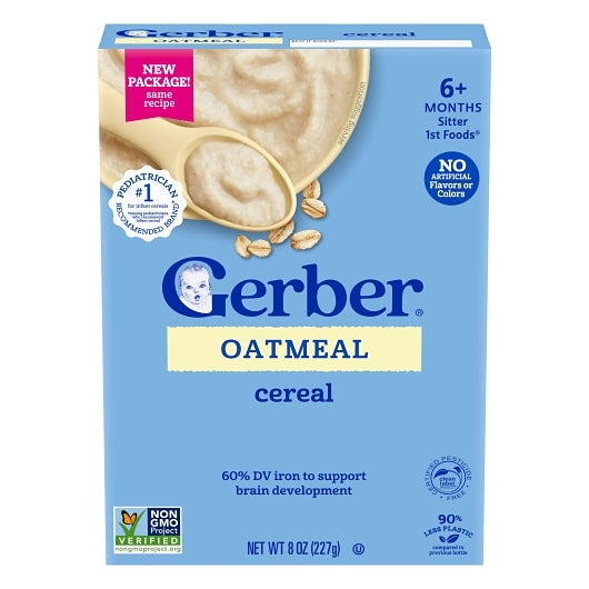 Gerber 1St Foods Grain & Grow Oatmeal Cereal Baby Food, 5 x 8 oz Case - Baby Food
