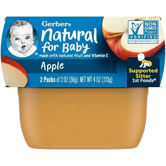 Gerber 1st Foods Non-GMO Apple Puree Baby Food Tub, 2x 2 oz Tubs, 2 x 4 x 4 oz Case - Front/center packaged product image