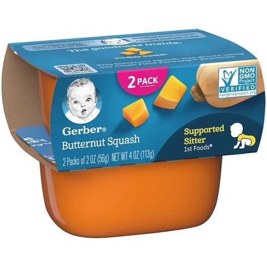 Gerber 1st Foods Non-GMO Butternut Squash Puree Baby Food Tub, 2x 2 oz Tubs, 2 x 4 x 4 oz Case - Alternate product angle or state