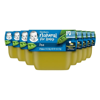 Gerber 1st Foods Natural for Baby Non-GMO Pea Puree Baby Food Tub, 2x 2 oz Tubs, 2 x 4 x 4 oz Case - Front/center packaged product image