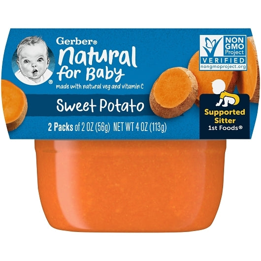 Gerber Natural for Baby Non-GMO Sweet Potato Puree Baby Food Tub, 2x 2 oz Tubs, 2 x 4 x 4 oz Case - Front/center packaged product image