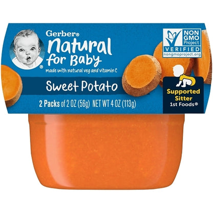 Gerber Natural for Baby Non-GMO Sweet Potato Puree Baby Food Tub, 2x 2 oz Tubs, 2 x 4 x 4 oz Case - Front/center packaged product image