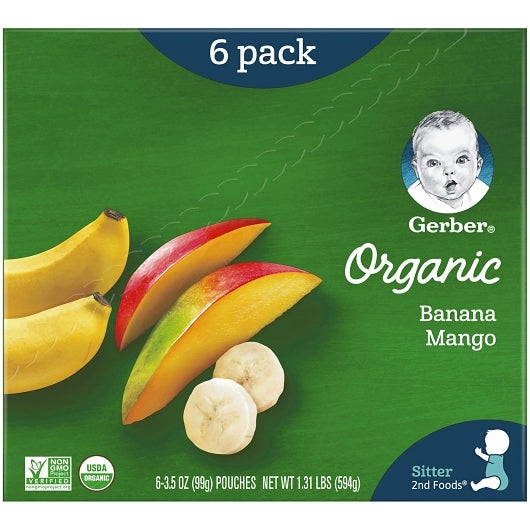Gerber Organic Non-GMO Banana Mango Puree Baby Food Pouch, 2 x 6 x 3.5 oz Case - DOT product image 6