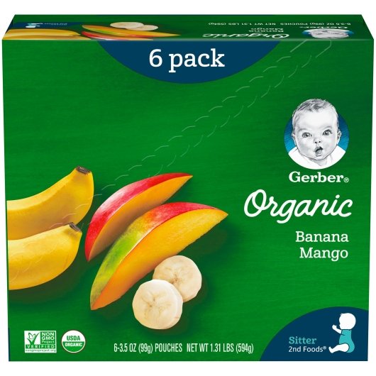 Gerber Organic Non-GMO Banana Mango Puree Baby Food Pouch, 2 x 6 x 3.5 oz Case - DOT product image 3