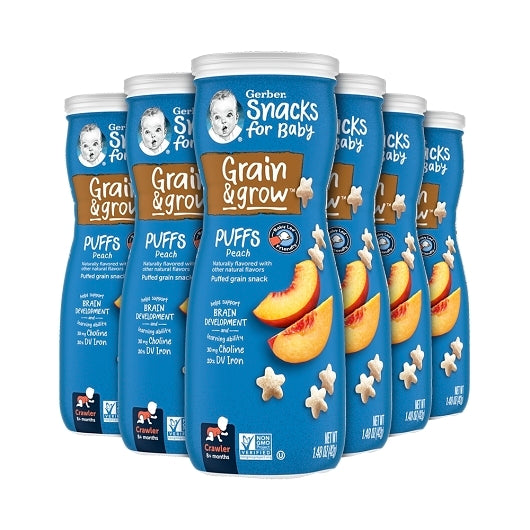 Gerber Graduates Non-GMO Peach Puffs Cereal Baby Snack Canister, 6 x 1.48 oz Case - DOT product image 2
