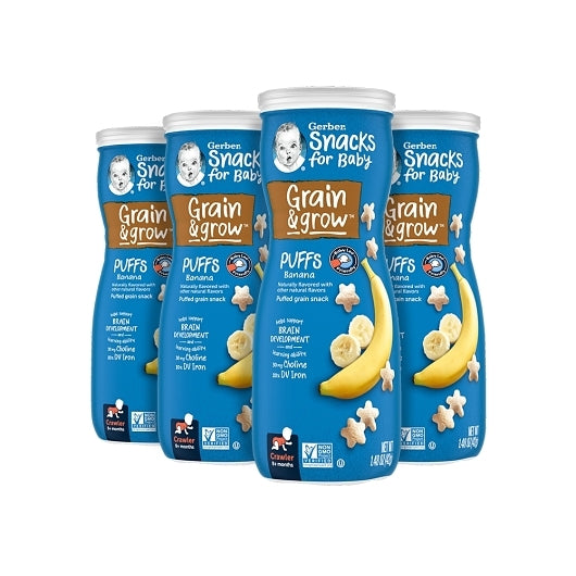 Gerber Graduates Non-GMO Banana Puffs Cereal Baby Snack Canister, 6 x 1.48 oz Case - DOT product image 3