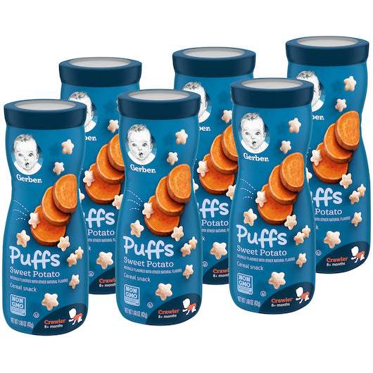 Gerber Graduates Non-GMO Sweet Potato Puffs Cereal Baby Snack Canister, 6 x 1.48 oz Case - DOT product image 2
