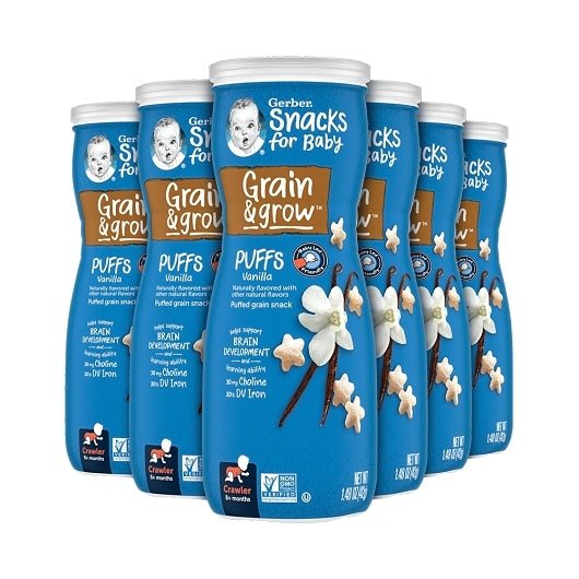 Gerber Grain & Grow Non-GMO Vanilla Puffs Cereal Baby Snack Canister, 6 x 1.48 oz Case - DOT product image 2