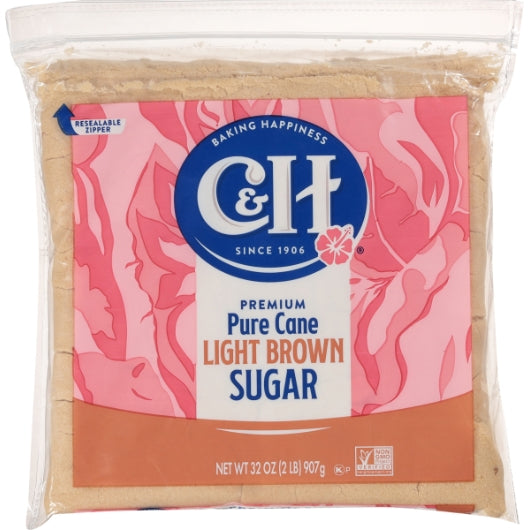 C&H Cane Sugar Light Brown Ziplock Bag, 16 x 2 lb Case - Pantry Ingredients