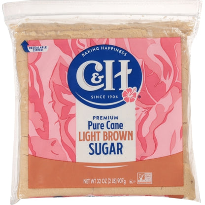 C&H Cane Sugar Light Brown Ziplock Bag, 16 x 2 lb Case - Pantry Ingredients