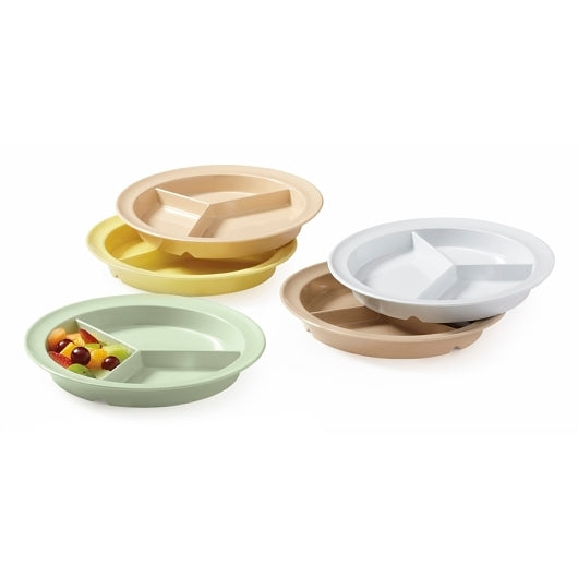 G.E.T. Enterprises Supermel 9 Inch 3 Compartment Tan Plate, 1 x 1 DZ Case - Plates Bowls