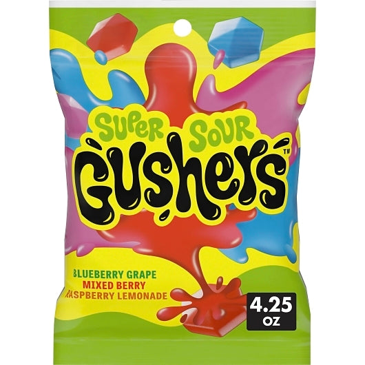 Gushers Fruit Gluten Free Super Sour Berry Fruit Snacks, 48 x 4.25 oz Case - Snacks