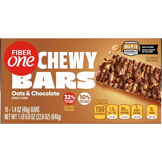 Fiber One Oats & Chocolate Granola Bar, 8 x 16 x 1.4 oz Case - DOT product image 6
