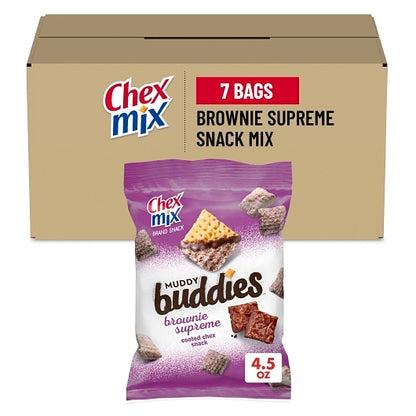 Chex Mix Muddy Buddies Brownie Supreme Snack Mix, 7 x 4.5 oz Case - GS1 mobile-ready hero image