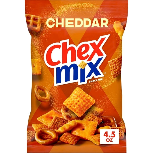 Chex Mix Savory Cheddar Snack Mix, 8 x 4.5 oz Case - Popcorn, Pretzels & Snack Mix