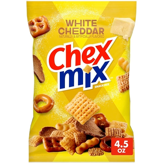 Chex Mix Savory White Cheddar Snack Mix, 8 x 4.5 oz Case - Popcorn, Pretzels & Snack Mix