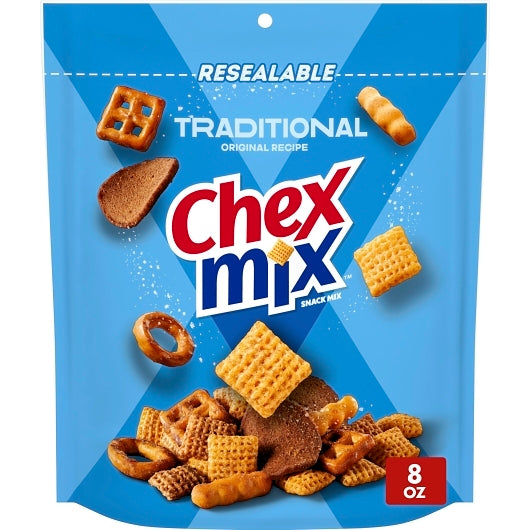 Chex Mix Traditional Snack Mix, 4 x 8 oz Case - Snacks