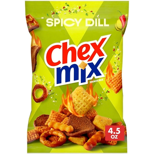 Chex Mix Savory Spicy Dill Snack Mix, 8 x 4.5 oz Case - Popcorn, Pretzels & Snack Mix