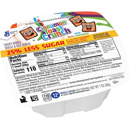 Cinnamon Toast Crunch 25% Less Sugar Whole Wheat Rice With Cinnamon Cereal Bowl Pack, 96 x 1 oz Case - DOT product image 6