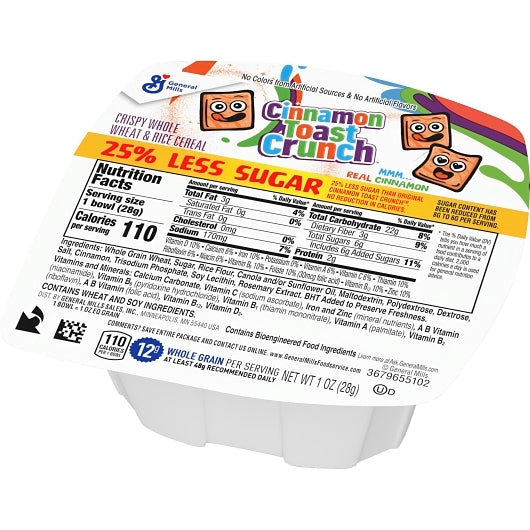Cinnamon Toast Crunch 25% Less Sugar Whole Wheat Rice With Cinnamon Cereal Bowl Pack, 96 x 1 oz Case - DOT product image 8