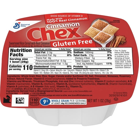 Chex Cereal Gluten-Free Cinnamon Cereal Single Serve, 96 x 1 oz Case - Breakfast Foods