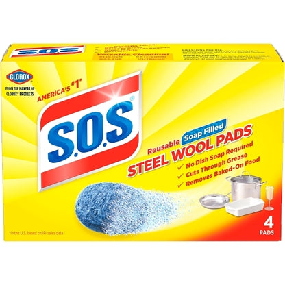 S.O.S SOS Steel Wool Soap Pads, 24 x 4 ct Case - Cleaners & Sanitizers
