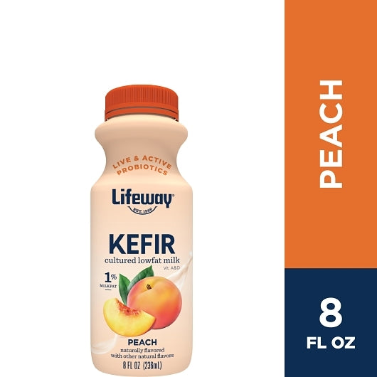 Lifeway Peach Low Fat Kefir, 6 x 8 fl oz Case - Cheese & Dairy
