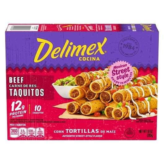 Delimex Beef Corn Taquitos, 8 x 10 oz Case - Frozen Snacks & Appetizers