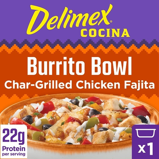 Delimex Char-grilled Chicken Fajita Burrito Bowl, 8 x 11 oz Case - Plates Bowls