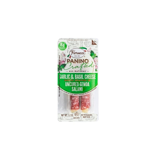 Fiorucci Natural Uncured Genoa Salami Garlic & Basil Cheese Panino, 16 x 1.2 oz Case - Meat Snacks
