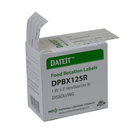 NCCO 1.25" x 2" Dissolving Use By Labels with Box, 1 x 250 each Case - Food Labels & Day Labels