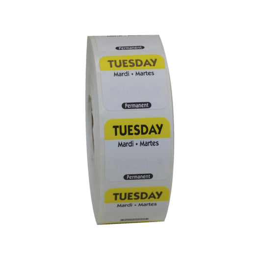 NCCO National Checking 1 Inch X 1 Inch Trilingual Yellow Tuesday Permanent Label, 1 x 1000 each Case - Guest Checks &