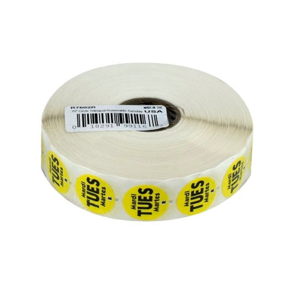 NCCO National Checking .75 Inch Circle Trilingual Removable Yellow Tuesday Label, 1 x 2000 each Case - Guest Checks &