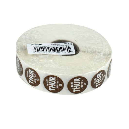 NCCO National Checking .75 Inch Circle Trilingual Removable Brown Thursday Label, 1 x 2000 each Case - Guest Checks &