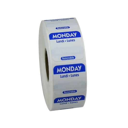 NCCO National Checking 1 Inch X 1 Inch Trilingual Blue Monday Removable Label, 1 x 1000 each Case - Food Labels & Day