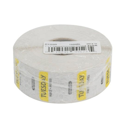 NCCO National Checking 1 Inch X 1 Inch Trilingual Yellow Tuesday Removable Label, 1 x 1000 each Case - Food Labels & Day