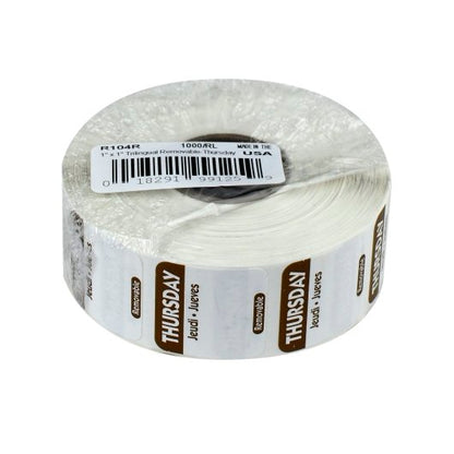 NCCO National Checking 1 Inch X 1 Inch Trilingual Brown Thursday Removable Label, 1 x 1000 each Case - Food Labels & Day