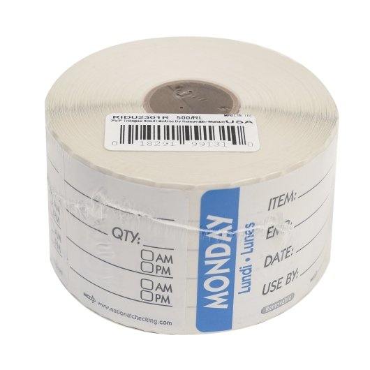 NCCO National Checking 2X3 Trilingual Item-Date-Use By Removable Monday Blue, 1 x 500 each Case - Guest Checks &