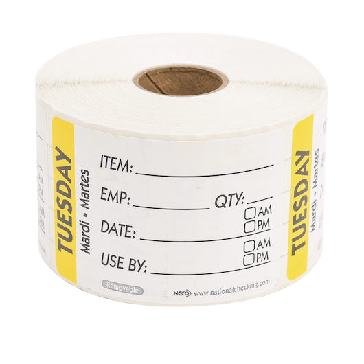 NCCO National Checking 2X3 Trilingual Item-Date-Use By Removable Tuesday Yellow, 1 x 500 each Case - Guest Checks &