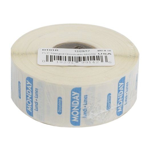 NCCO National Checking 1 Inch X 1 Inch Trilingual Blue Monday Dissolvable Label, 1 x 1000 each Case - DOT product image 4