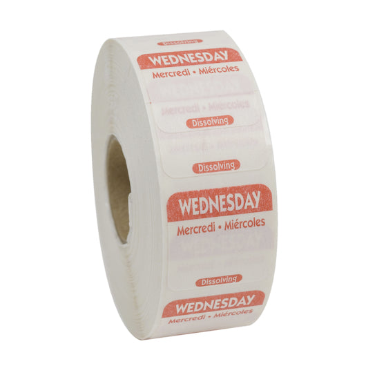NCCO National Checking 1 Inch X 1 Inch Trilingual Red Wednesday Dissolvable Label, 1 x 1000 each Case - Guest Checks &