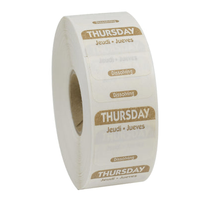 NCCO National Checking 1 Inch X 1 Inch Trilingual Brown Thursday Dissolvable Label, 1 x 1000 each Case - Guest Checks &