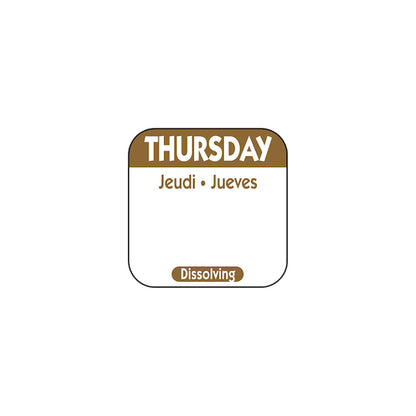 NCCO National Checking 1 Inch X 1 Inch Trilingual Brown Thursday Dissolvable Label, 1 x 1000 each Case - DOT product image 6