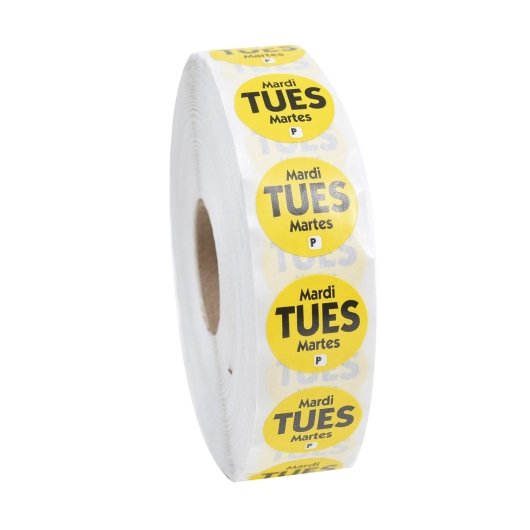NCCO National Checking .75 Inch Circle Trilingual Permanent Yellow Tuesday Label, 1 x 2000 each Case - Guest Checks &