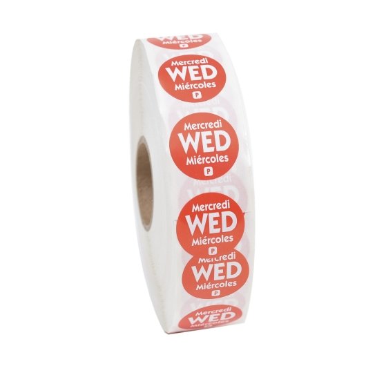 NCCO National Checking .75 Inch Circle Trilingual Permanent Red Wednesday Label, 1 x 2000 each Case - Guest Checks &