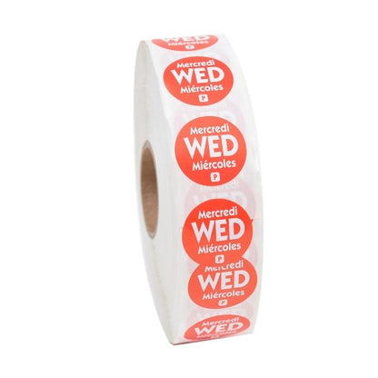 NCCO National Checking .75 Inch Circle Trilingual Permanent Red Wednesday Label, 1 x 2000 each Case - Guest Checks &