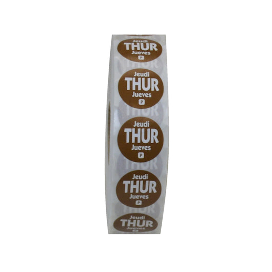 NCCO National Checking .75 Inch Circle Trilingual Permanent Brown Thursday Label, 1 x 2000 each Case - Guest Checks &