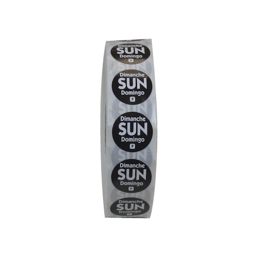 NCCO National Checking .75 Inch Circle Trilingual Permanent Black Sunday Label, 1 x 2000 each Case - Guest Checks &