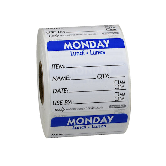 NCCO Removable Labels Monday, 1 x 500 each Case - Food Labels & Day Labels