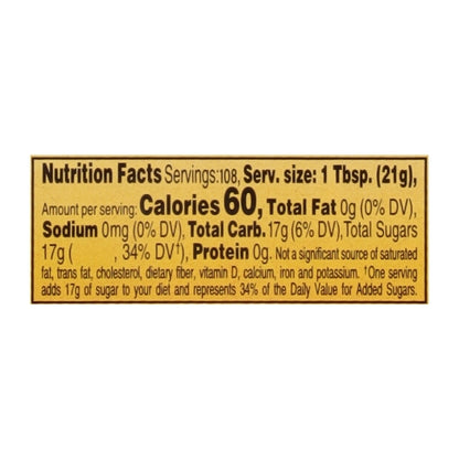 Sue Bee White Honey Bulk, 6 x 5 lb Case - Nutrition facts label